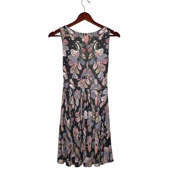 Maeve Anthropologie Womens Leslie Midi Paisley Faux Wrap V-Neck Dress Black S - Picture 6 of 9